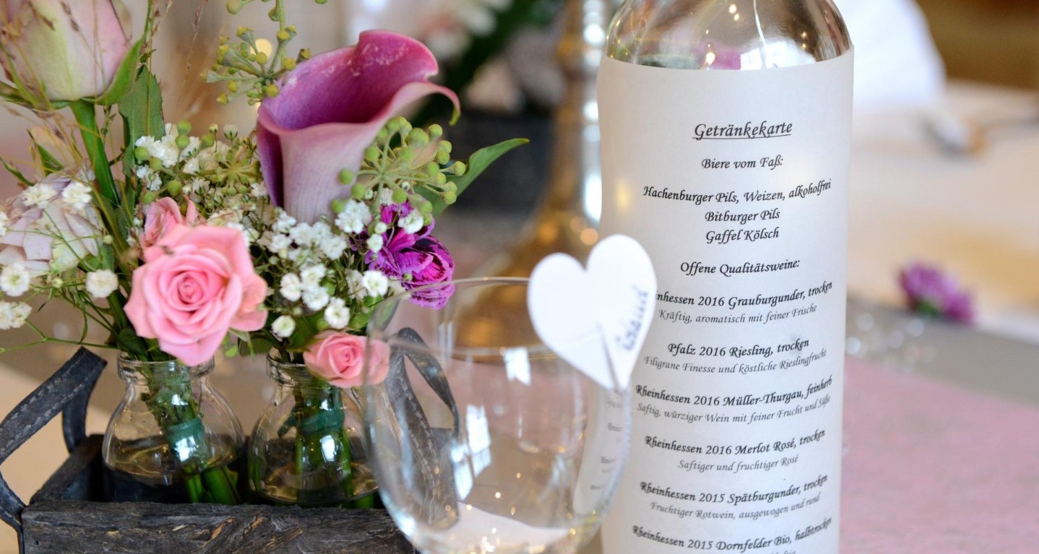 Festsaal Deko Getränkekarte